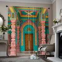 2pcs, spring summer Curtains Indian temple theme Yarn Curtains Versatile Polyester Decorations Ldeal for Living Room, Bedroom, 1