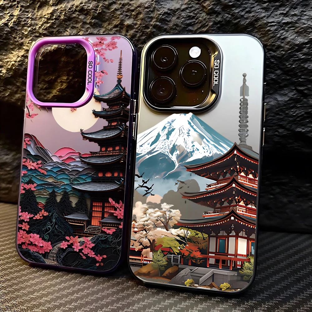 Japanese-Style Floral Landscape Phone Case - Elegant & Protective Design