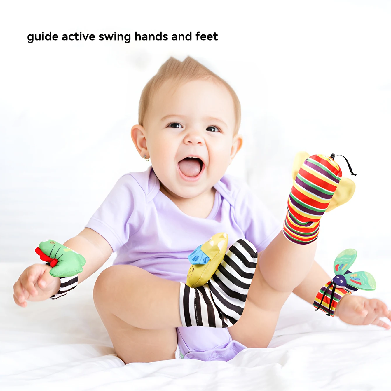 Baby wrist strap rattle sock set built-in ringing paper bell sound cartoon shape educational fun toys 4