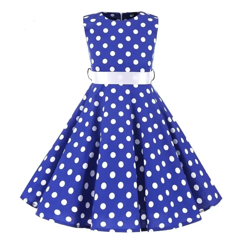 Polka Dot Vintage Kids 1950s Swing Dress Flower Floral Midi Dress Cotton Summer Dress Baby Girl 3