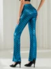European And American Fashion Blue Fish Scale Hot Gold Micro Flare Pants New Personality Trend High Stretch Tight Pants Women 4