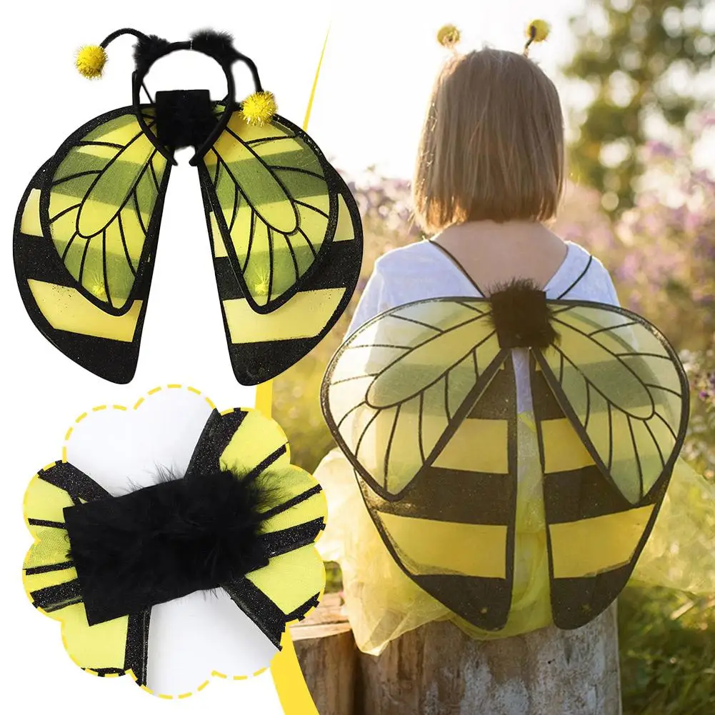 

Kids Girls Photography Props Fancy Honeybee Fairy Elf Wing Accessory Halloween Cosplay Stage Princess Angel Costumes Perfor W8F2