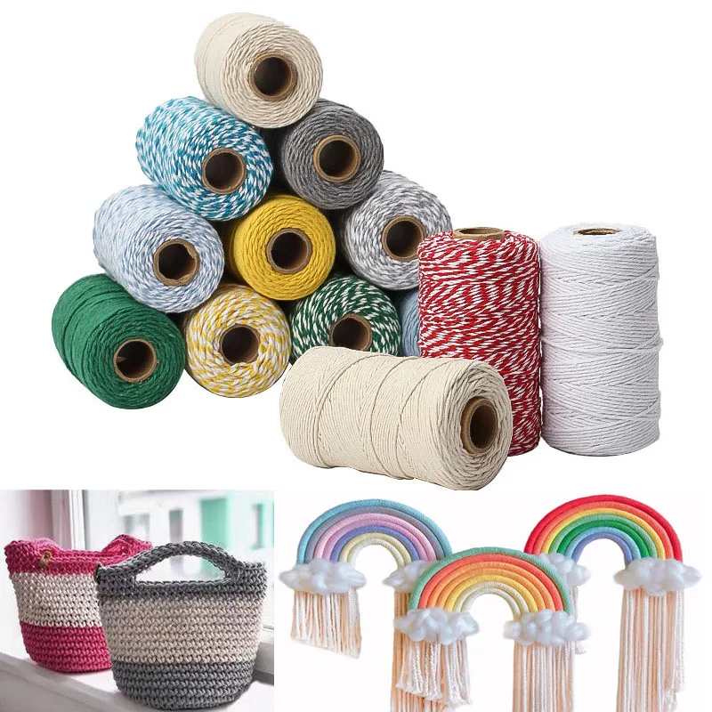 Cotton Rope Macrame Cord 2mm100M Macrame Cord Cotton Rope String Crafts DIY Colored Thread Cord Twisted Twine Handmade Sewing Home Wedding Decoration