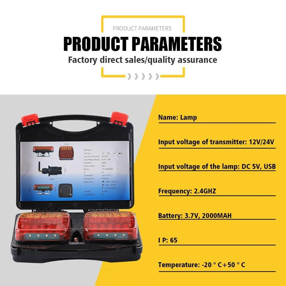 1set Wireless Trailer Lights LED Magnetic Waterproof  Tail Lights for Trailer Rechargeable Towing Light Kit for Trucks Boat RV V