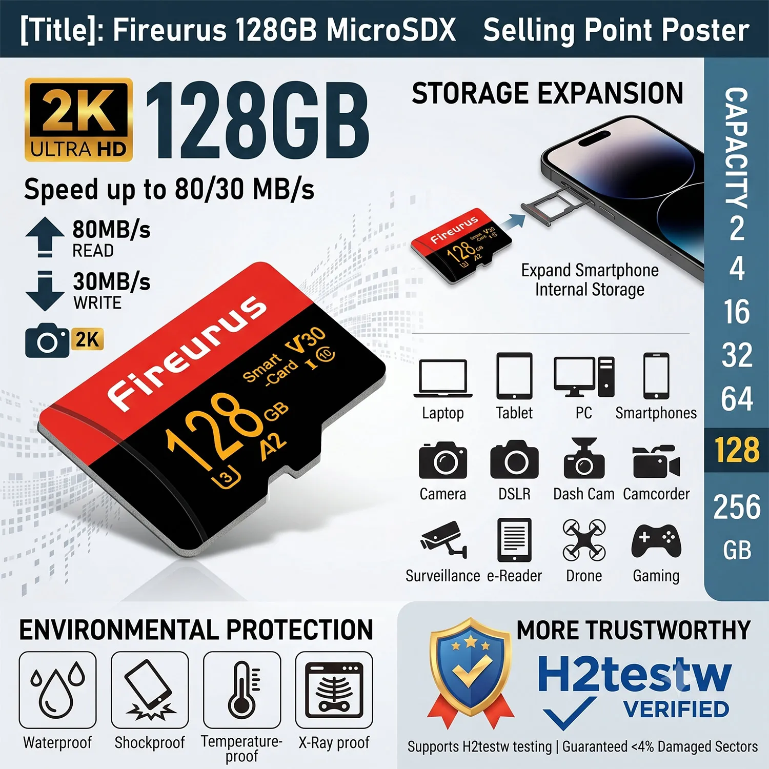 새로운 V30 A2 U3 TF/SD 카드 고속 플래시 메모리 카드 256GB 128GB 64GB 32GB 다양한 기기용 고용량 메모리 카드 마이크로 TF/SD