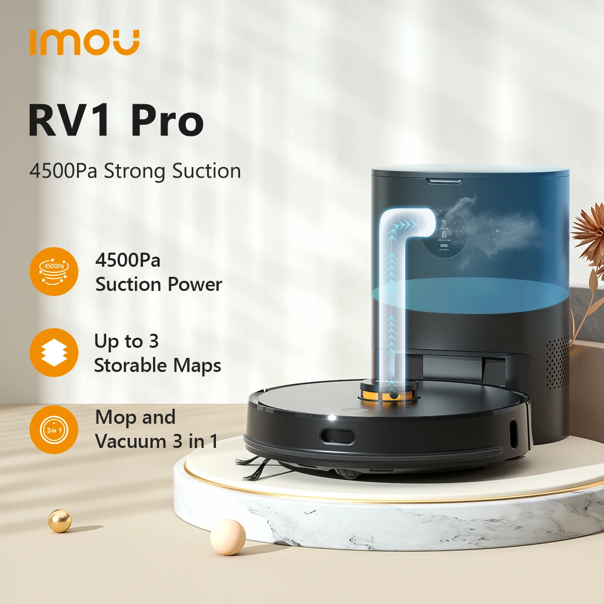 IMOU RV1 프로 보관 가능 지도 로봇 진공 청소기 로봇, 강력한 흡입, 자체 비움 스위퍼, Aspirador Friegasuelos 가전 제품