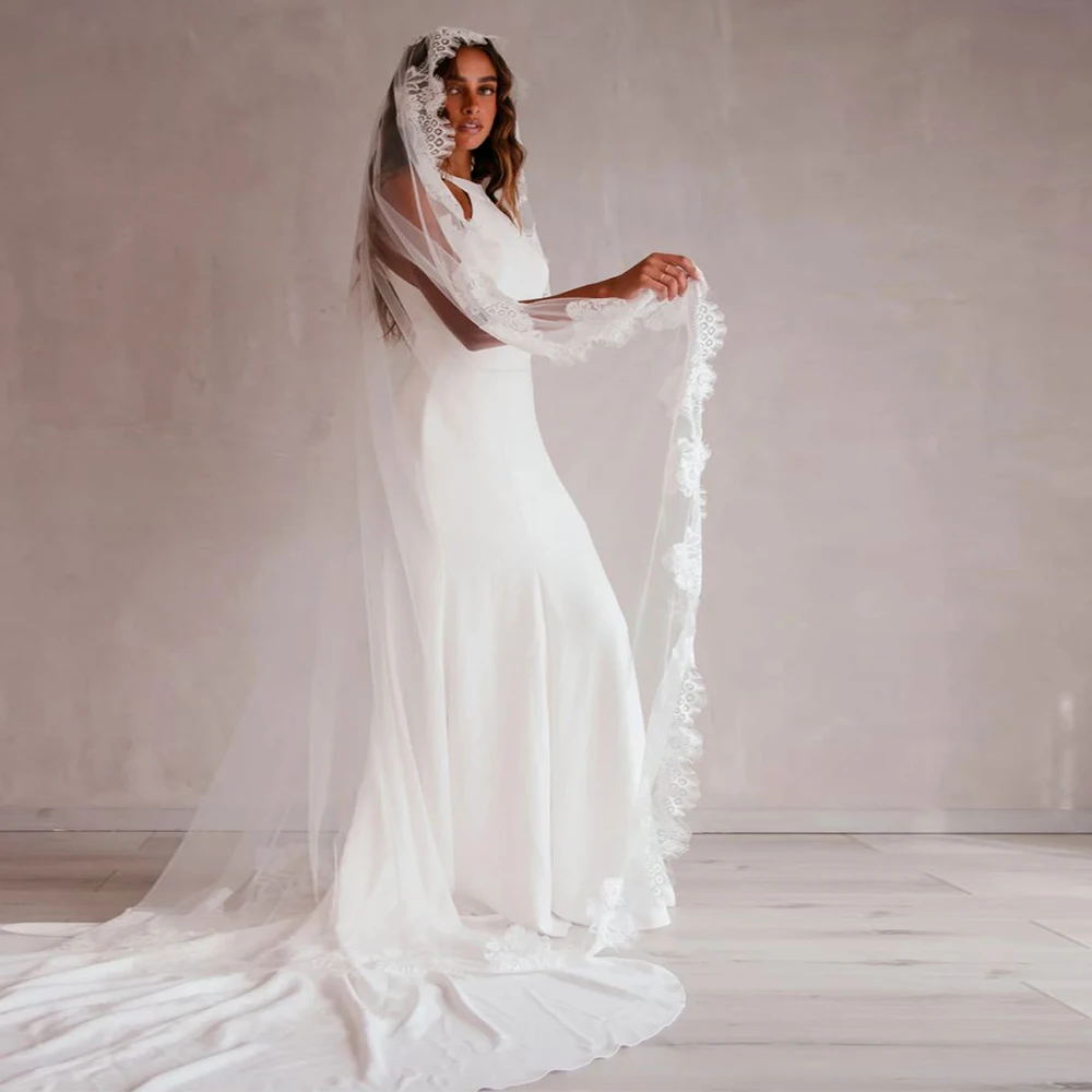 Elegant Cathedral Length Mantilla Wedding Veil Soft Lace Edge Single Tier Long Bridal Veil with Comb Wedding Accessories VP86