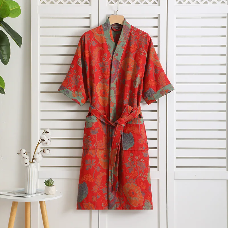 Multi Colors Kimono Robes for Couples Homewear Cotton Bathrobe for Spring and Summer Thin Absorbent and Quick Drying Bathrobes for Cotton Bathrobe