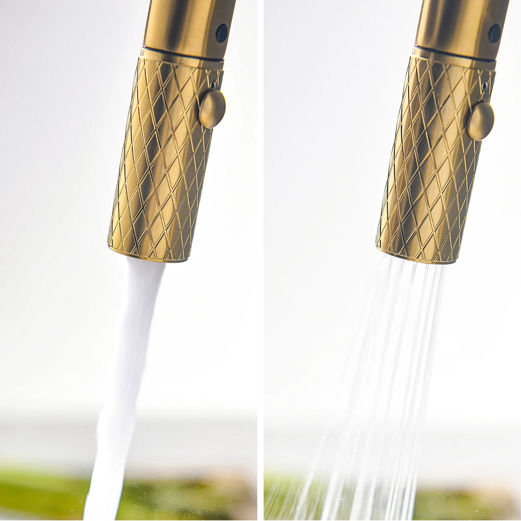 AITANA Simple Brushed Gold Brass Kitchen Faucet Pull-out Design Single Handle Cold & Hot Dual Control 2-function Sink Tap