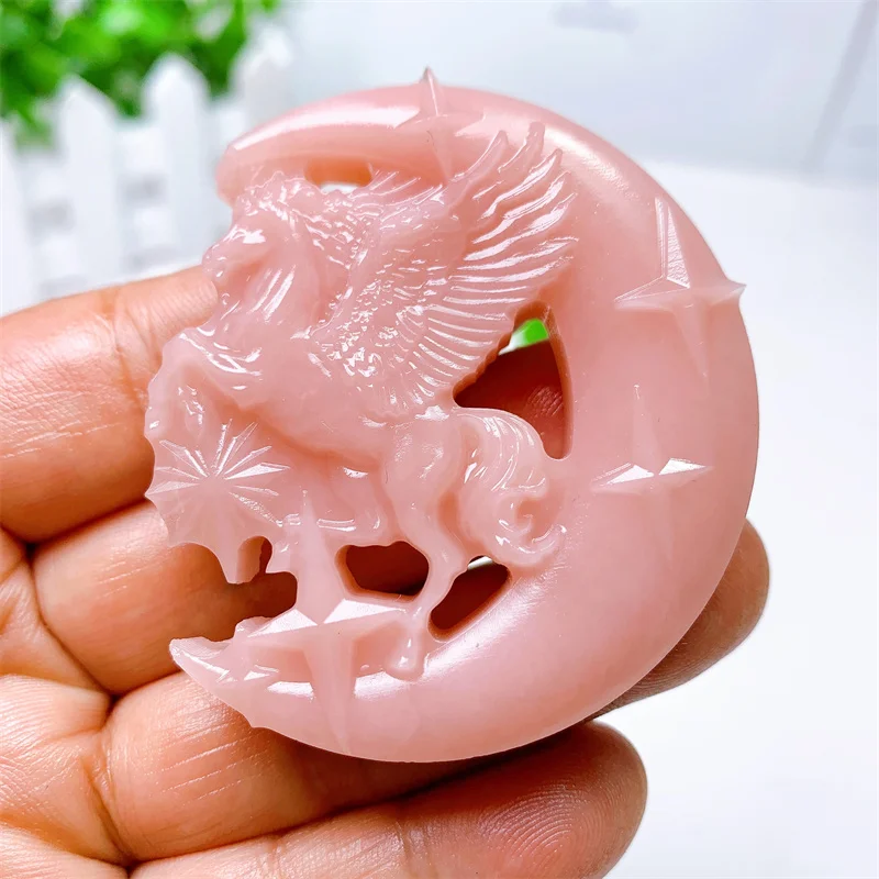 

Natural Pink Opal Moon Unicorn Crystal Carving Statue As Gifts Or Used For Decoration Of Domestic Rooms 1pcs