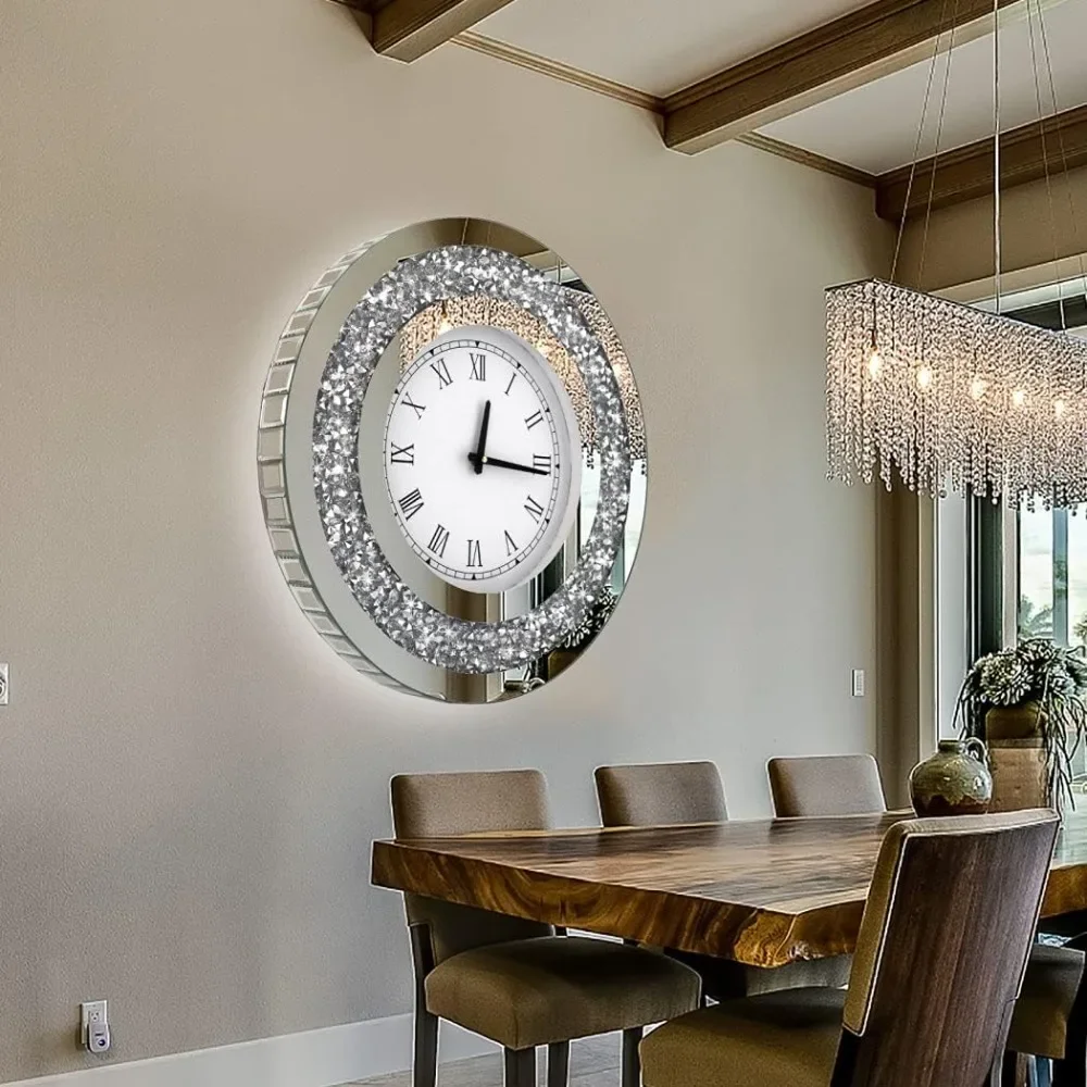 

Wall Decororation Crystal Sparkling Diamond Mirror Large Wall Clock for Wall Decoration Living Room Decoration Home Decor Clocks