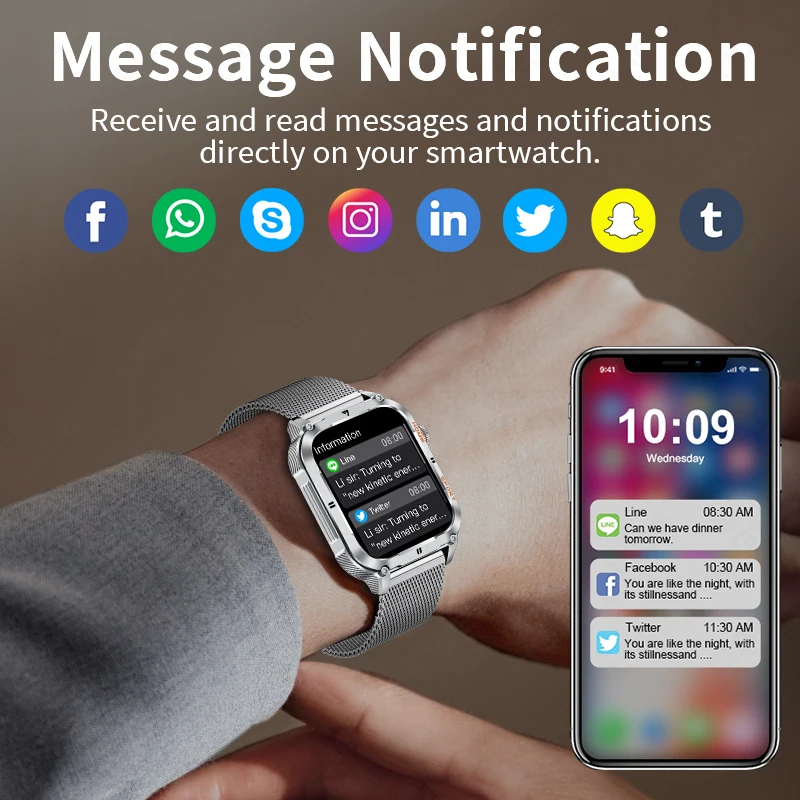 LIGE Smart Watch Military 2.01'' Large Screen Health Monitor Bluetooth Call Watches Waterproof Sports Smartwatch For Android IOS