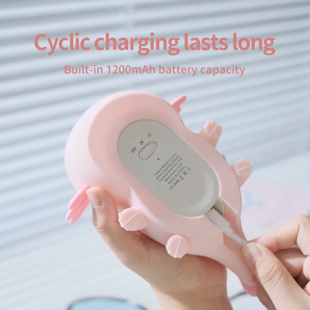 1Axolotl veilleuse pour enfants 2 luminosité Silicone pépinière lampe de couchage Portable USB Rechargeable lampe de chevet pour chambre de bébé 4