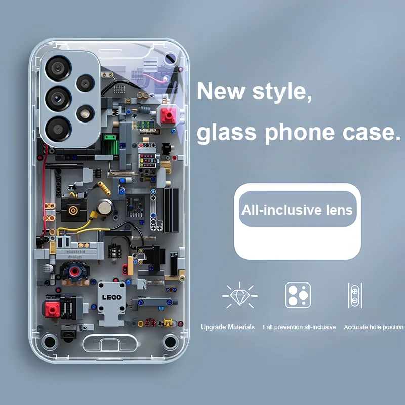 Sleek Grey Mechanical Interior Tempered Glass Phone Case