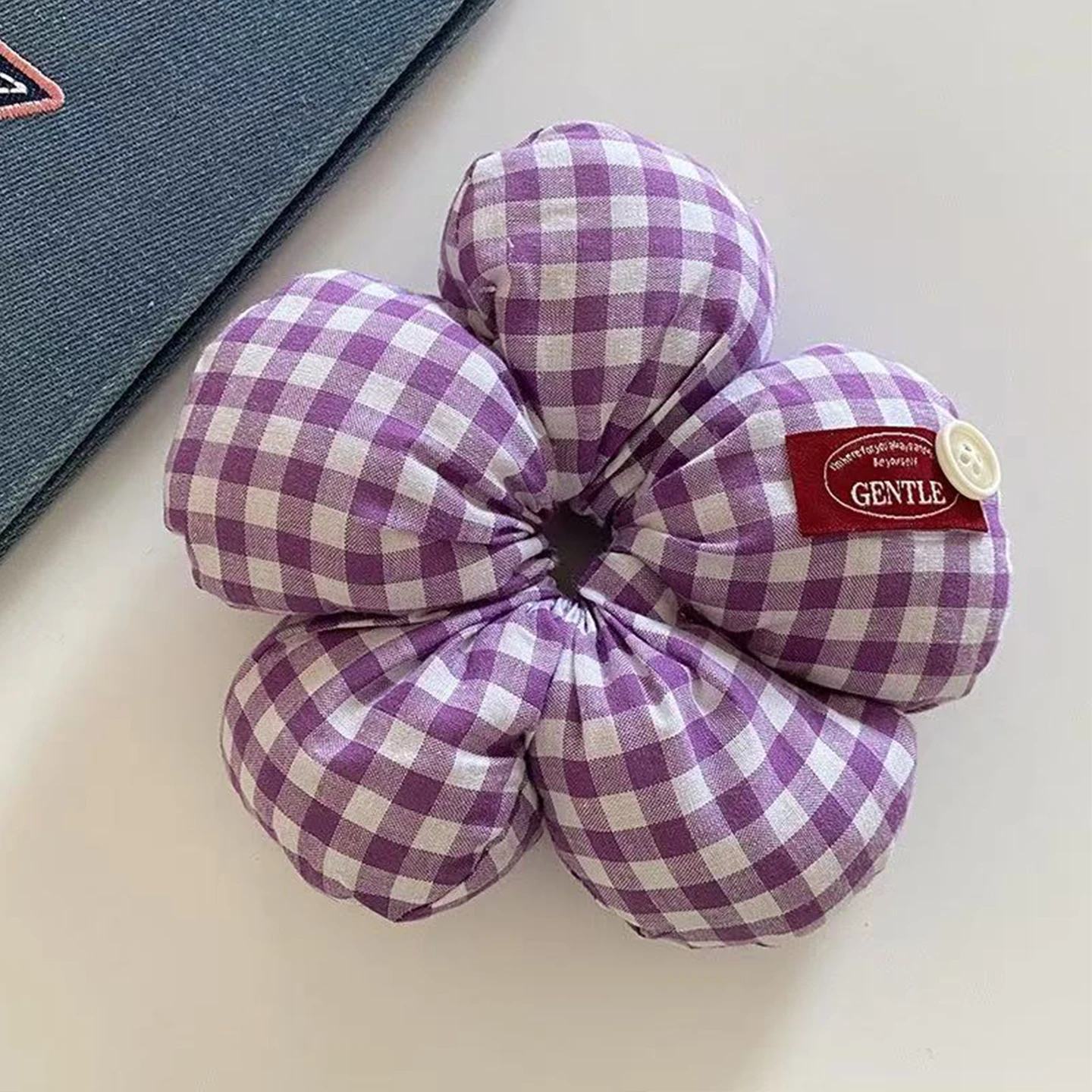 1 Stück koreanischer süßer bonbonfarbener dreidimensionaler Blumenschwamm Dickdarm-Scrunchie, bedrucktes Kopfseil mit Liebesprüfung – Detail 9