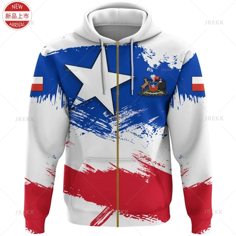 3d Republik-von Chile ethnische Flagge Karte Druck Reiß verschluss Hoodies Chile Wappen Grafik Reiß verschluss Pullover Vintage Herren Sweatshirt – Detail 11