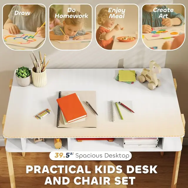 Children's Study Desk and Chair Set for Ages 3-12, Storage-Friendly, Ideal for Homework and Computer Use in Home or School