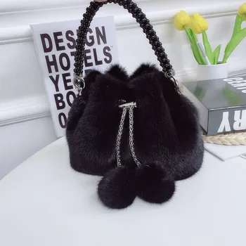 Borsa da donna autunno inverno Borsa a secchiello morbida in visone Borsa da donna Pochette da sera Borsa a tracolla da donna 1