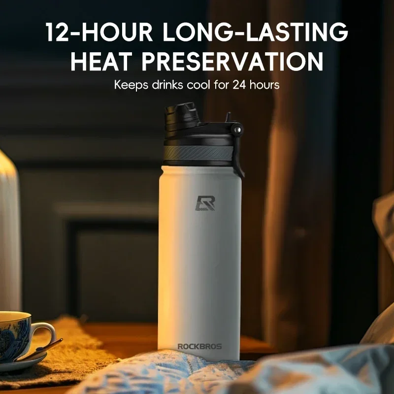 Water Bottle Bicycle Water Bottle Sports Bottle ROCKBROS 1L Thermal Water Bottle Sports Water Bottle Non Slip 304 Stainless Steel Cold And Hot Thermo Cup Cycling Hiking Equip