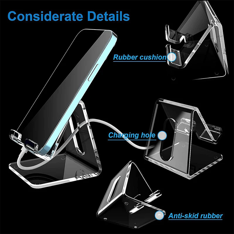 Clear Acrylic Cell Phone Stand Desk Dock Holder For Smartphone Universal Desktop Charger Support Telephone Mount