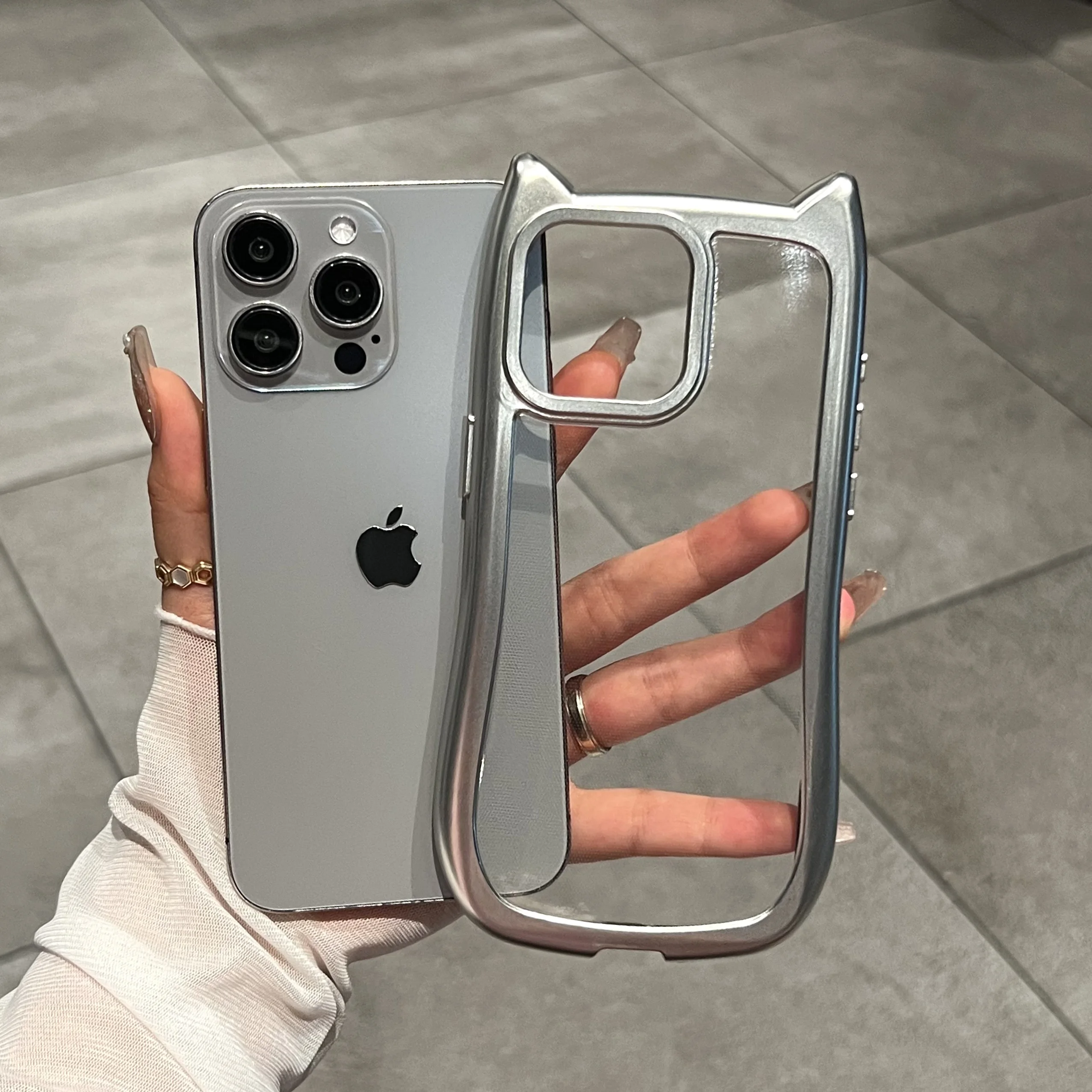 Luxury Plating Soft Silicone Cute Cat Ears Armor Bumper Case For iPhone 17 Air 16 15 14 13 12 11 Pro Max Plus Shockproof Cover 3