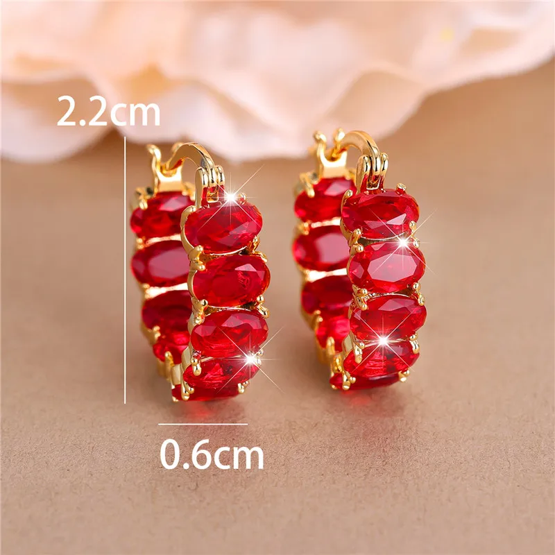 Luxury Female Red Stone Clip Earrings Charm Yellow Gold Color Wedding Jewelry For Women