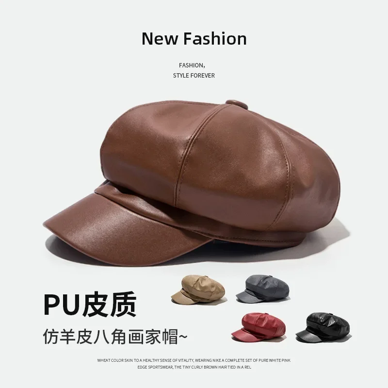 Oohmy PU Leather Newsboy Caps for Women, Cabbie Painter Hat, Gatsby Ivy Beret, Girls, Ladies Cap, Vintage, Classic, 8 Panels