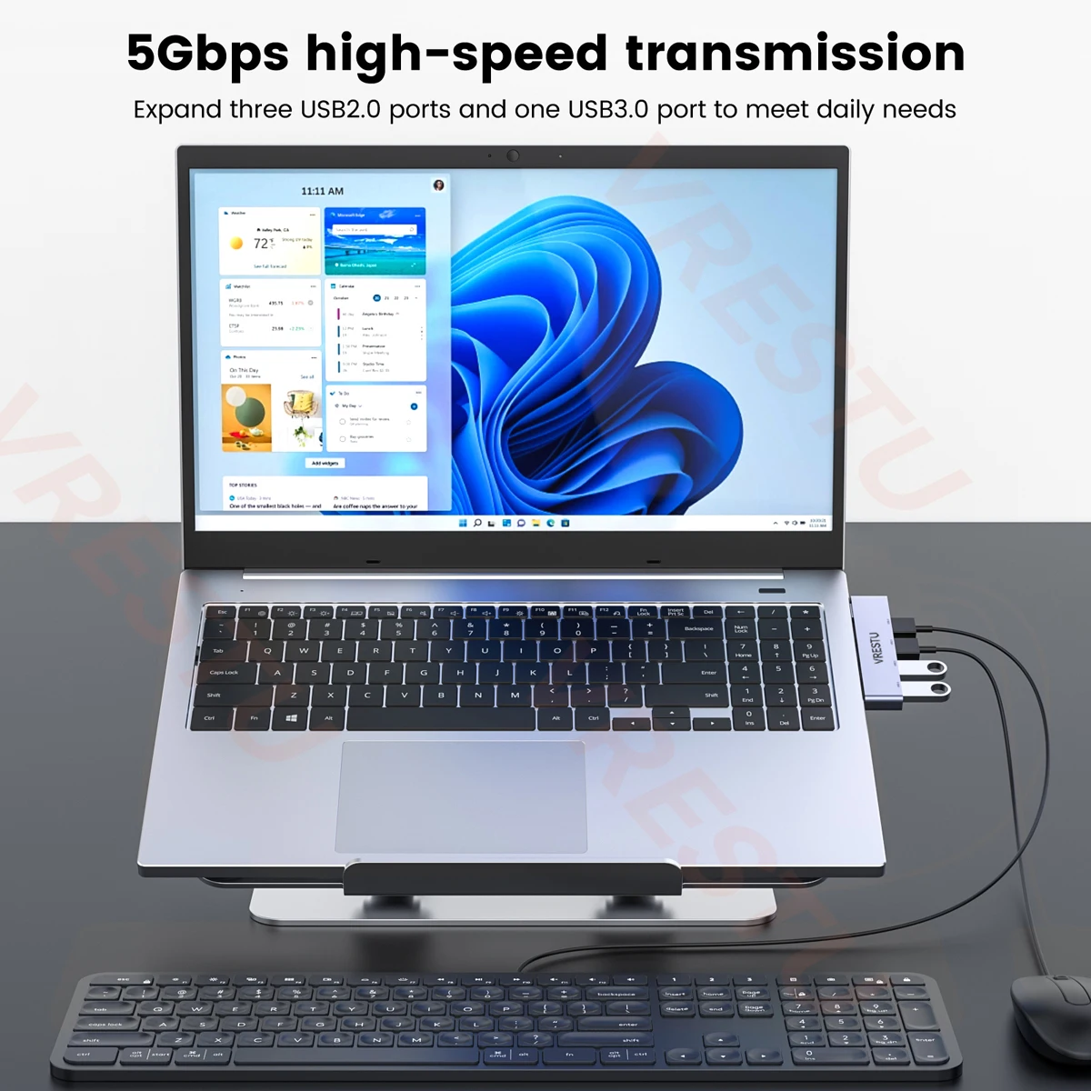 USB to 4 USB 2.0 3.0 5G HUB Multi Port OTG Expansion 4 in 1 Right Side USB Dock Station for PC Laptop Notebook Computer PC Data 5