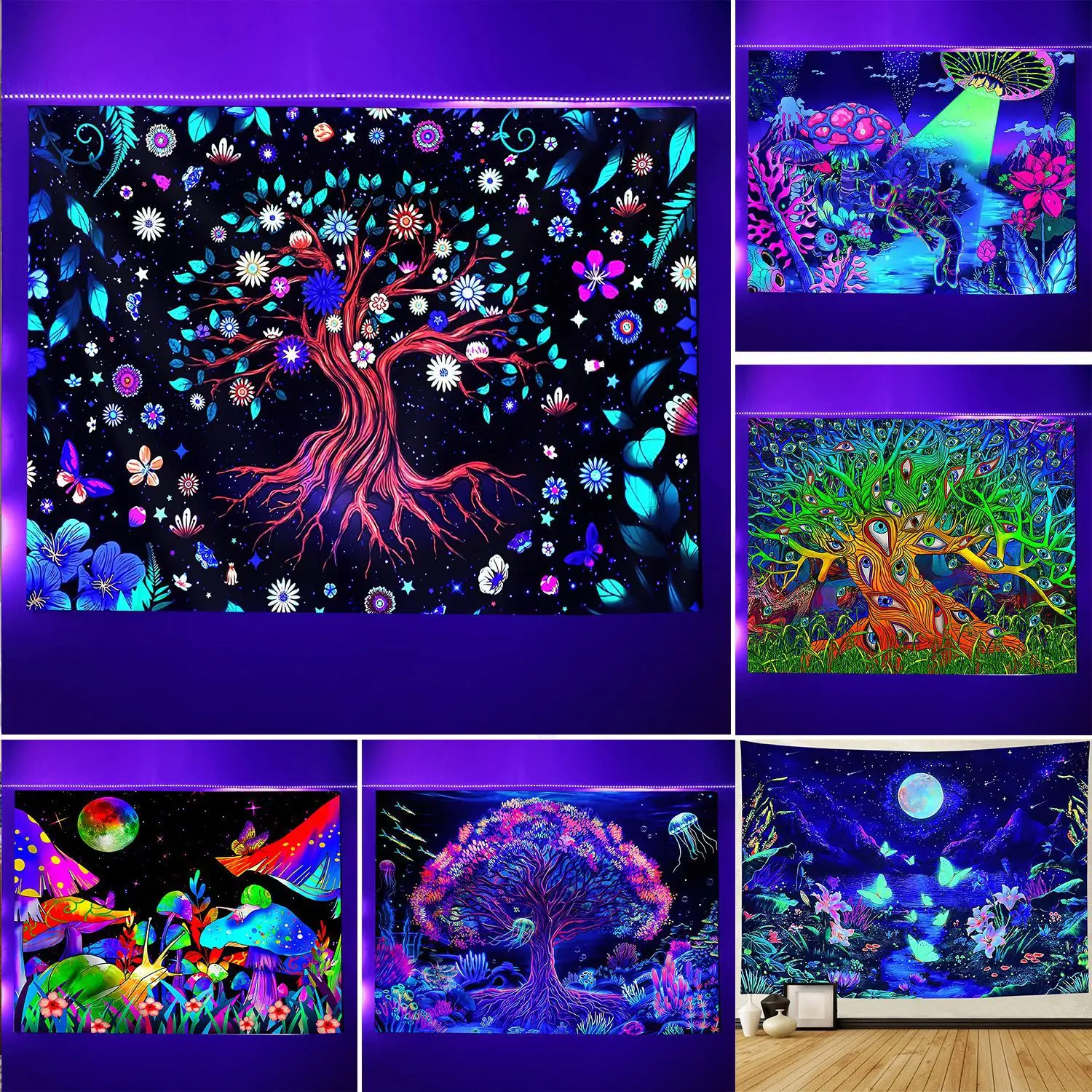 

Psychedelic Tree Tapestry Wall Hanging Cloth Living Room Bedroom Decor Aesthetic Wall Art Dormitory Home Decoration Poster