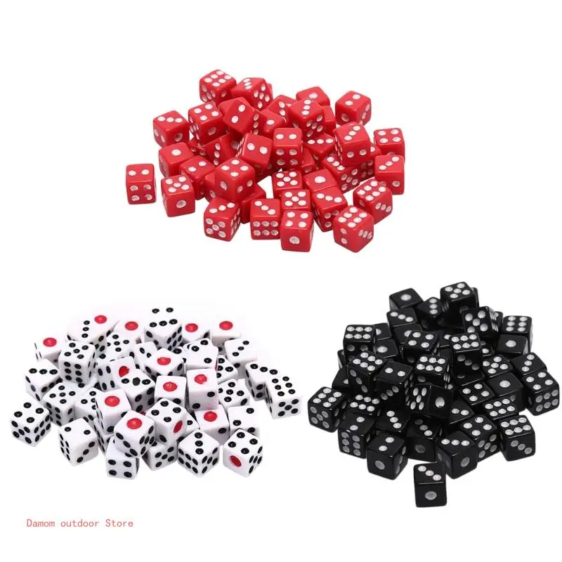 100Pcs Acrylic 6 Sided D6 Faces 8mm Digital Number Cubes Square Corner Educational DIY Board Game Props