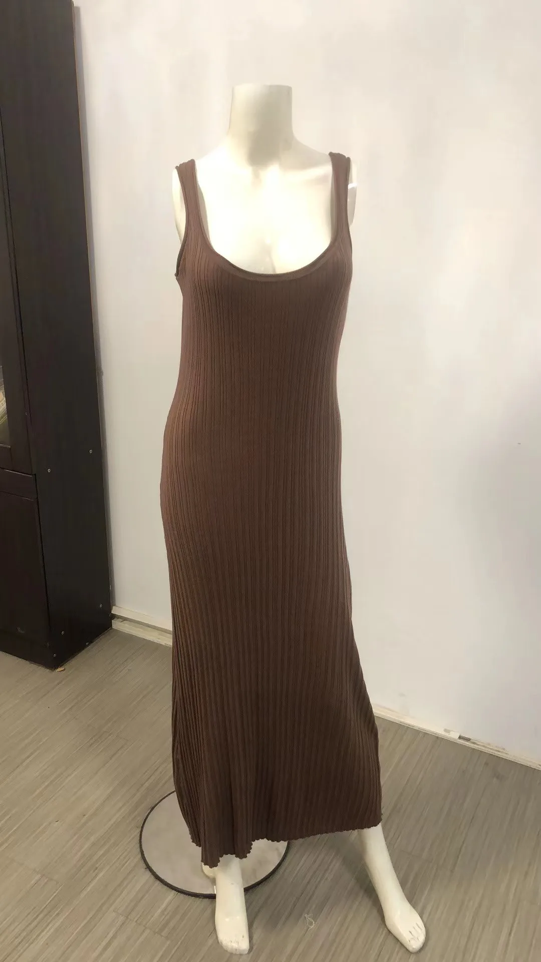 Knit Ribbed Slim Maxi Dress Female Backless Scoop Neck Fashion Elegant Party Looks Long Dress Patchwork Knitwear Dress