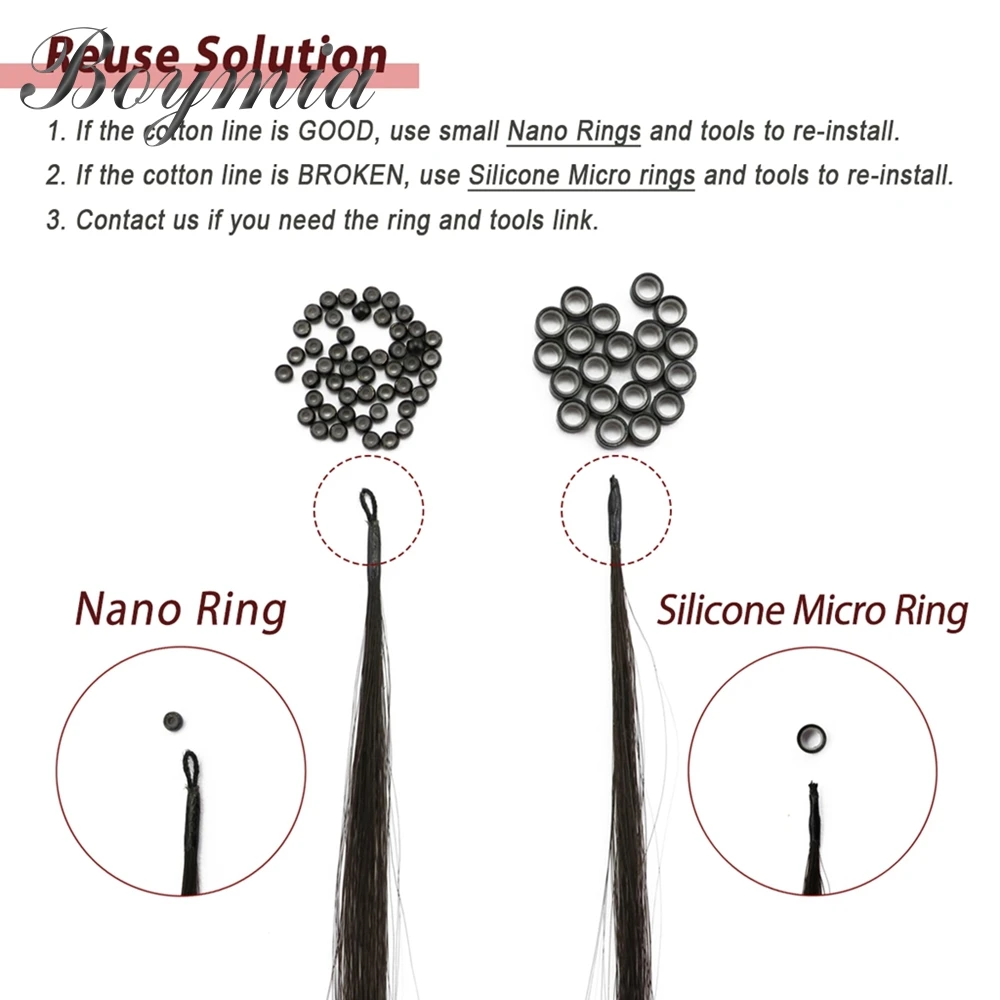 Boymia Microlink Hair Extensions 8D Natural Human Hair Extensions 50pcs 0.6g/s Micro Beads Silicone Nano Ring For Girls