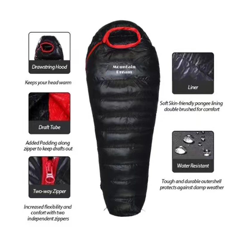 Extended Goose Down Mummy Sleeping Bag Filled With Warm Down Suitable For Height Above 1.8 Meters sleeping bag