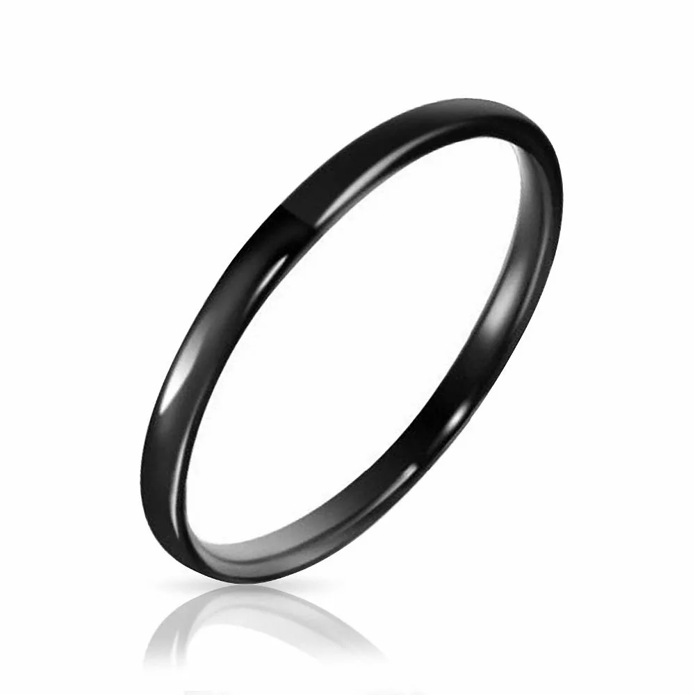 QueenWish-2mm-Polish-Black-Dome-Tungsten-Carbide-Ring-Mens-Ladies-Anniversary-Wedding-Band