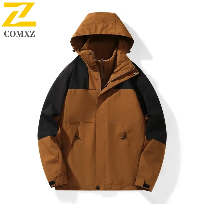 COMXZ Classic Jacket Color Block Cold Proof High Quality Hiking Camping Trench Coat Climbing Windproof Waterproof Men Outerwear