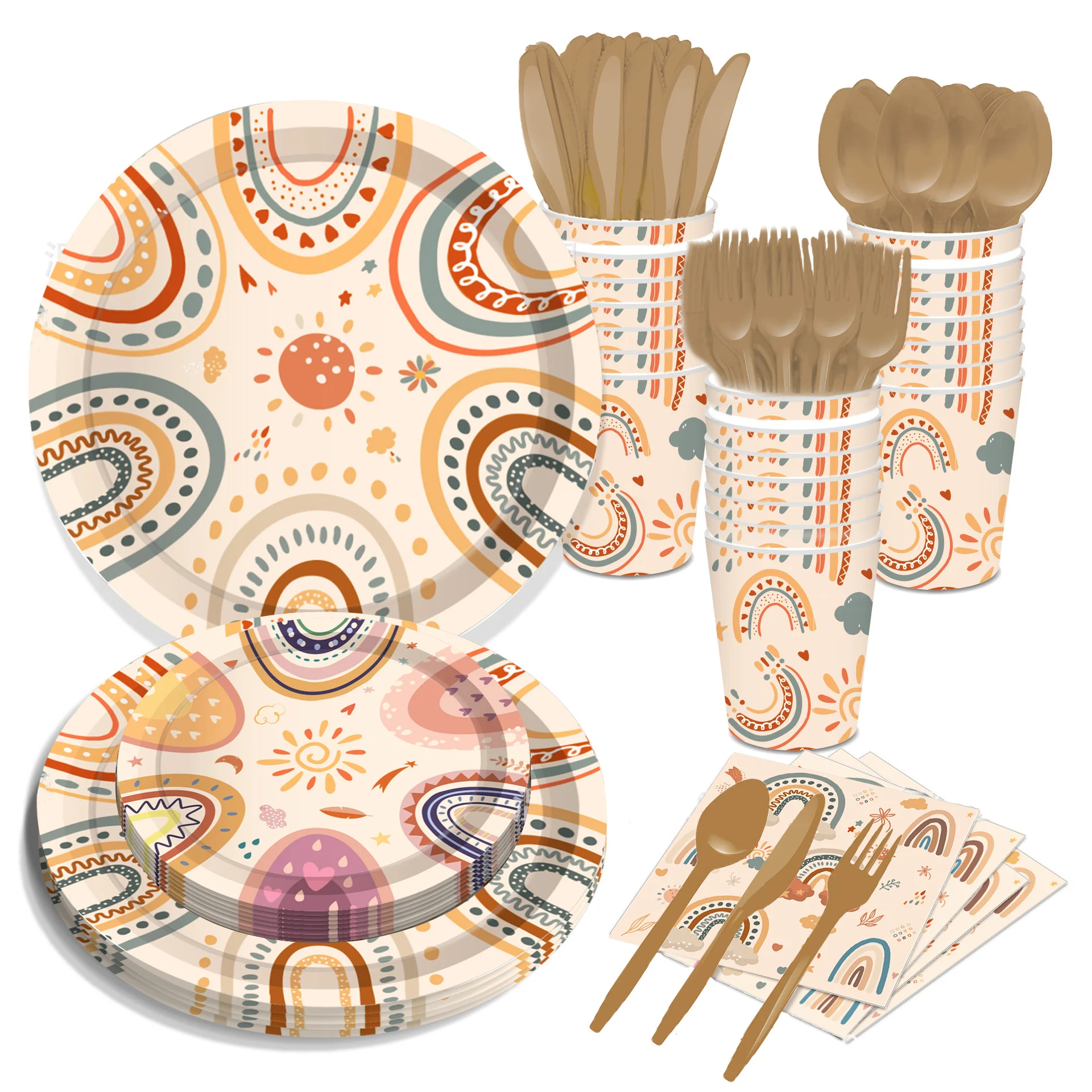 Boho Rainbow Dinnerware Set Girls Baby Shower Watercolor Rainbow