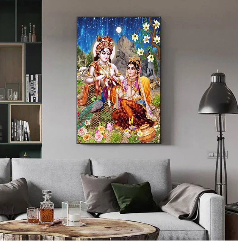 TUMOVO Toile Murale à Thème Lord Radha Krishna U2013 Images Du Seigneur Krishna U2013 U0152uvre D'art Pour Murs U2013 Impression Sur Toile Moderne Pour Chambre à Coucher U2013 152,4 X 101,6 Cm