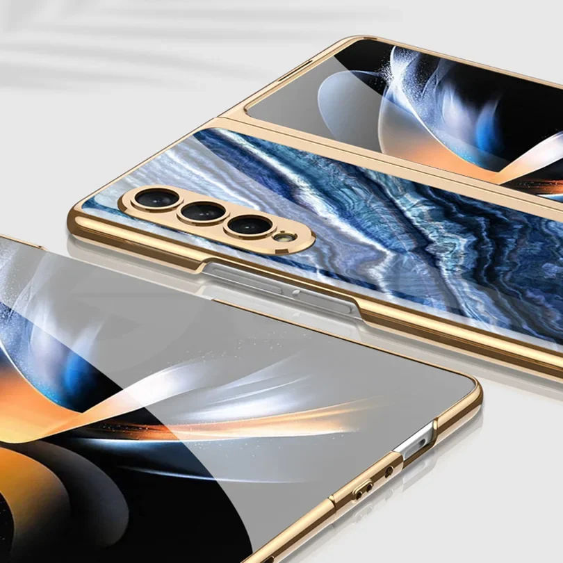 Luxury Plating Frame Case For Samsung Galaxy Z Fold 4 5G Painted Pattern Tempere
