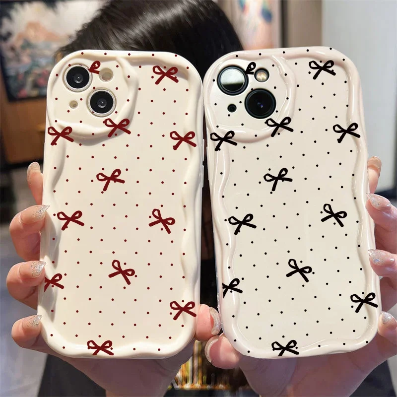 Cute Bow Wave Point Wavy Edge Phone Case Cover