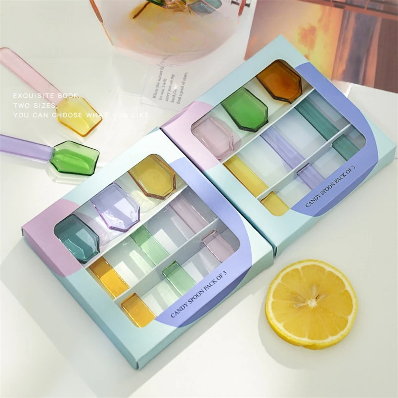 Glass dessert spoon Creative Color Dessert Glass Small Spoon High Temperature Cute Oatmeal Yogurt Round Spoon Coffee Mixing