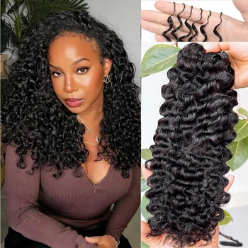 Burmese Curly Crochet Human Hair Knotless Pre-Separated Natural Black Feather Kinky Curly Crochet Hair Extensions For Braiding 1
