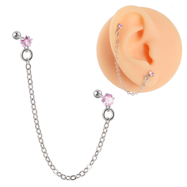 Surgical Steel CZ Gem Ear Tragus Cartilage Piercing Zircon Dangle Chain Earring Conch Ear Stud Helix Piercing Body  Jewelry