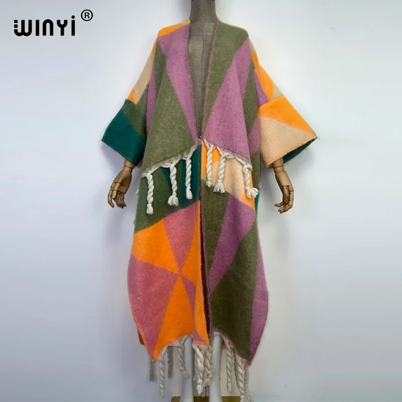 WINYI-Cardigan à Franges pour Femme, Robe Longue Optique, Manteau Chaud, Taille Libre, Moyen-Orient, Kaftan Femme, Robe de Noël, Hiver 2022