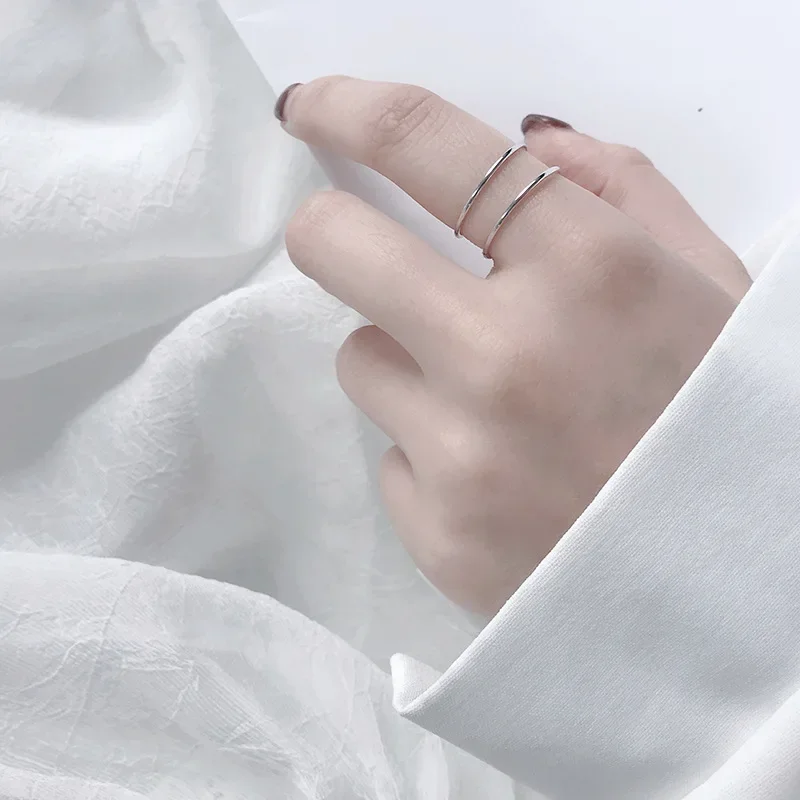 Genuine 925 Sterling Silver Minimalist Geometric Double Line Adjustable Ring Women Charm Trendy Fine Jewelry SOFTPIG