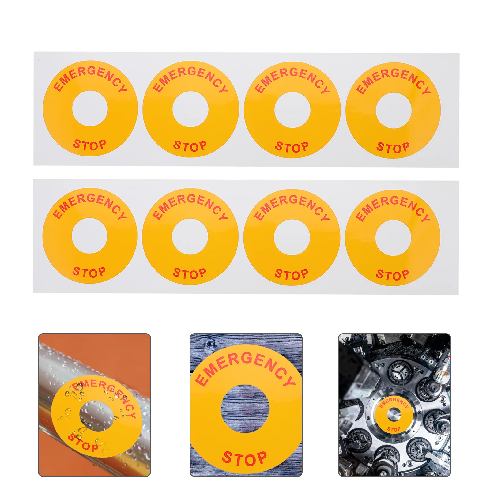 

8 Pcs The Sign Emergency Stop Warning Label Push Button Switch Pp Equipment Decal