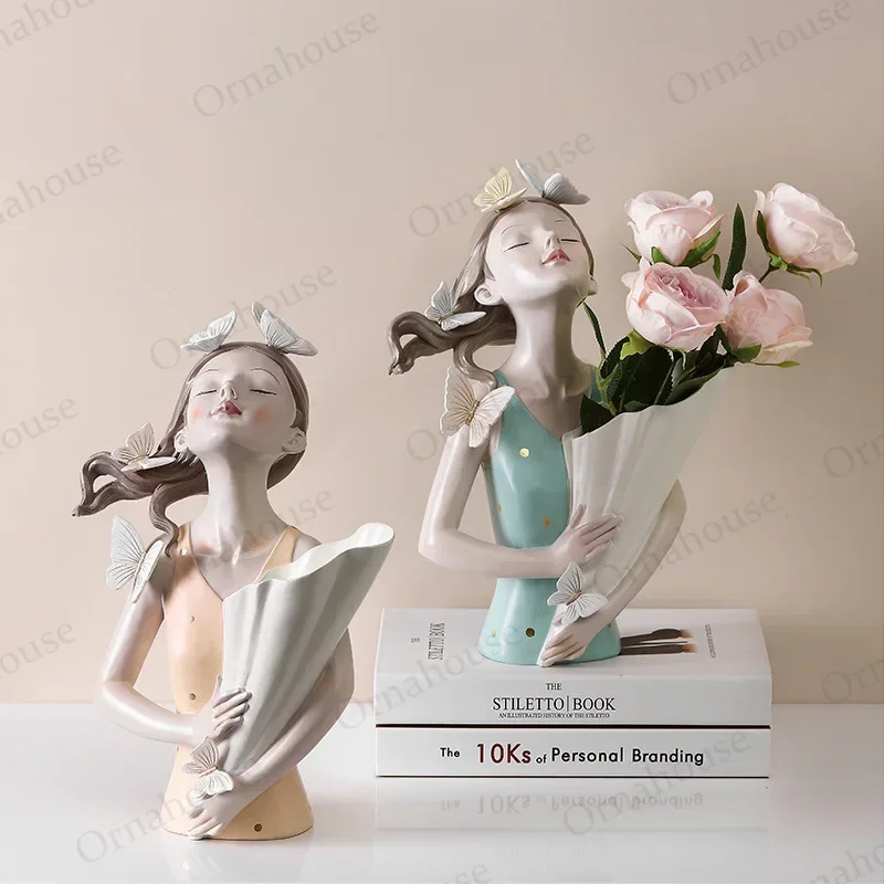 

Modern Creative Vase Butterfly Girl Sculpture Indoor Home Resin Decoration Home Decoration Ornaments Office Decoration Vases
