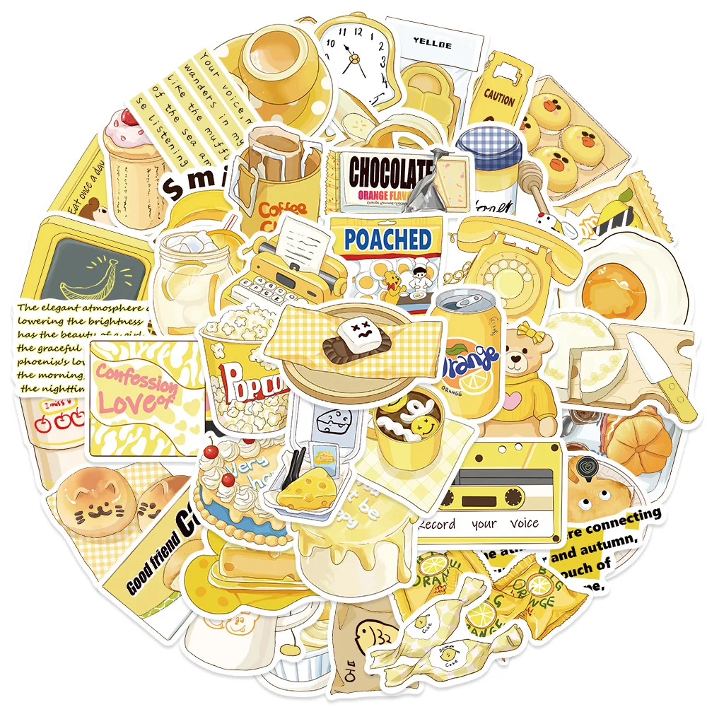 

50Pcs Cartoon Yellow Salt System Decal Toys Graffiti Decorative Notebook Refrigerator Stationery Skateboard Stickers Waterproof
