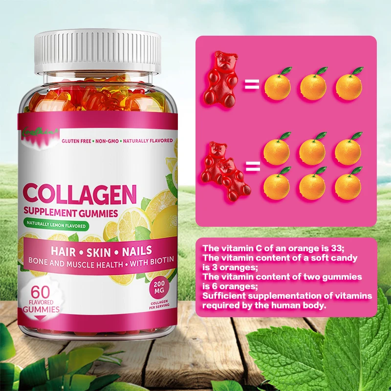 

Collagen Gummies - Contains natural biotin, zinc, vitamins C and E for hair growth, skin care and nail strength