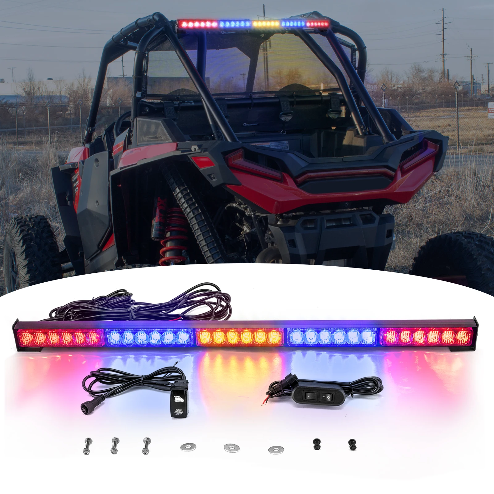 For UTV ATV RZR Polaris Can-am Yamaha Multi-Function 30 Offroad LED Rear Chase Strobe Light Bar nicecnc bull bar roll cage tube mount bracket clamps led light bar holder for polaris can am arctic cat honda suzuki atv utv