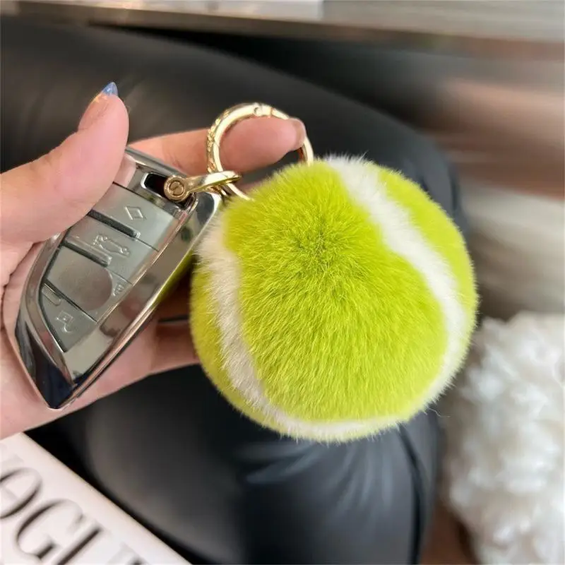 Plush Tennis Keychains For Backpacks Cute Soft Tennis Ball Pendant Tennis Key Chain Fuzzy Keychain Unique Tennis Ornament 4